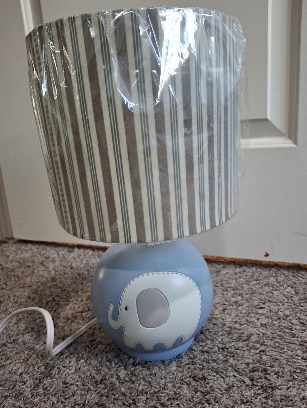 Lambs & Ivy Blue Elephant Nursery Table Lamp with Striped Shade